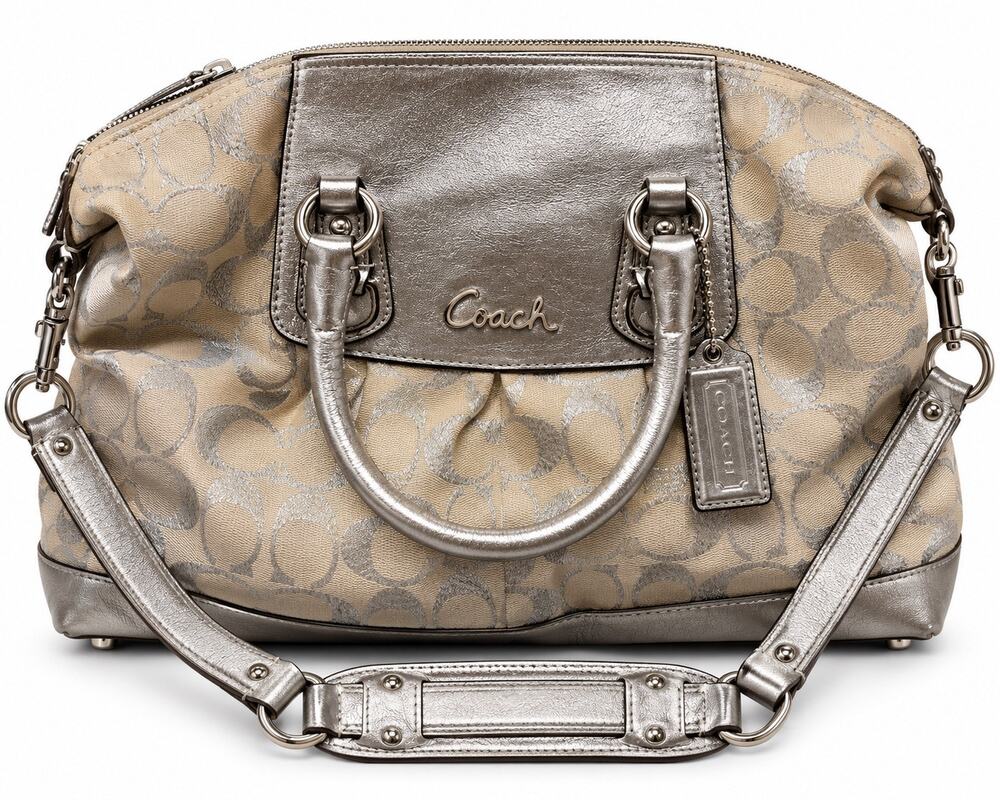 COACH Ashley F15804 Signature Lurex Metallic Silver Shoulder Bag Vintage #124